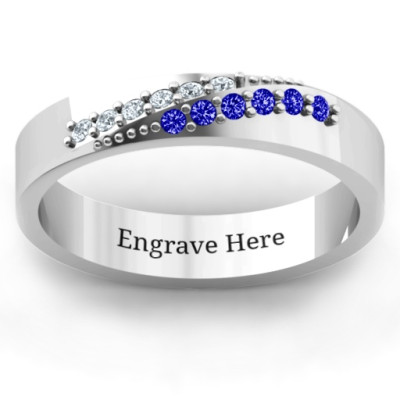 Sterling Silver Ridge Accent Diagonal Peak Women's Ring - Name My Jewellery
