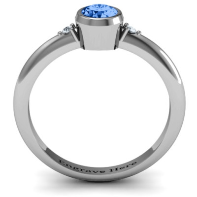 Sterling Silver Round Bezel Solitaire with Twin Accents Ring - Name My Jewellery