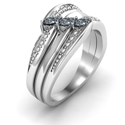 Sterling Silver Shimmering Triple-Marquise Ring - Name My Jewellery