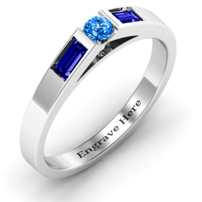 Sterling Silver Solitaire Bridge Ring with Baguette Accents - Name My Jewellery