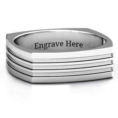 Sterling Silver Stria Grooved Square-shaped Men's Ring - Name My Jewellery