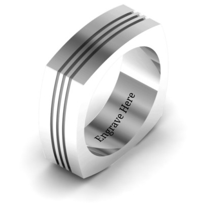Sterling Silver Stria Grooved Square-shaped Men's Ring - Name My Jewellery
