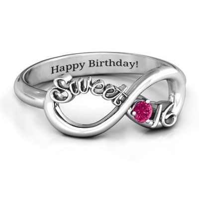 Sterling Silver Sweet 16 with Birthstone Infinity Ring  - Name My Jewellery