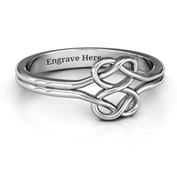 Sterling Silver Tangled Hearts Infinity Ring - Name My Jewellery