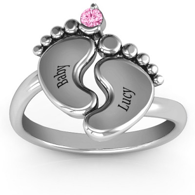 Sterling Silver Toe-tally In Love Engravable Birthstone Footprint Ring  - Name My Jewellery