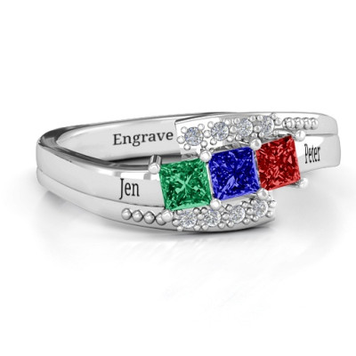 Sterling Silver Triple Princess Stone Ring with Accents  - Name My Jewellery