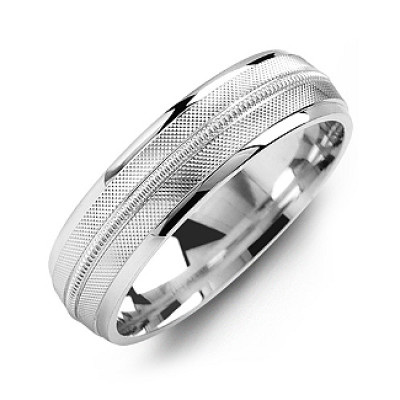 Textured Men's Ring with Centre Milgrain Detail - Name My Jewellery