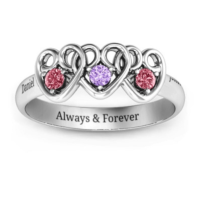 Three's Company Triple Heart Gemstone Ring  - Name My Jewellery