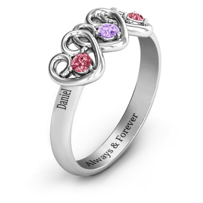 Three's Company Triple Heart Gemstone Ring  - Name My Jewellery