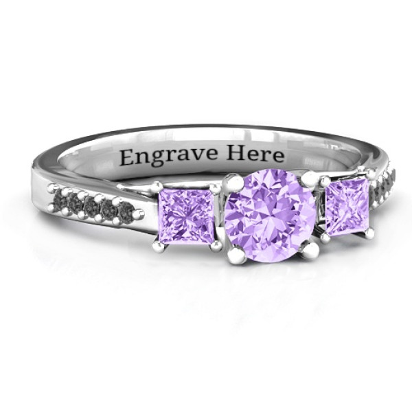 Three Stone Eternity Ring with Twin Accent Rows  - Name My Jewellery