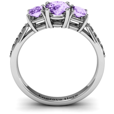 Three Stone Eternity Ring with Twin Accent Rows  - Name My Jewellery