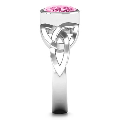 Trinity Knot Ring With Bezel-Set Oval Stone  - Name My Jewellery