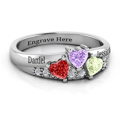Tripartite Heart Gemstone Ring with Accents  - Name My Jewellery