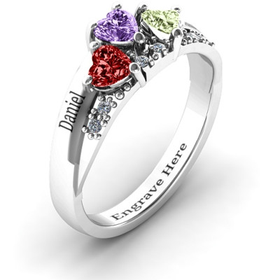 Tripartite Heart Gemstone Ring with Accents  - Name My Jewellery
