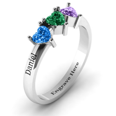 Triple Heart Stone Ring  - Name My Jewellery