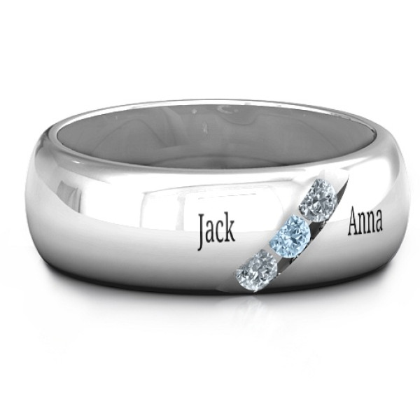 Triple Stone Grooved Men's Ring  - Name My Jewellery