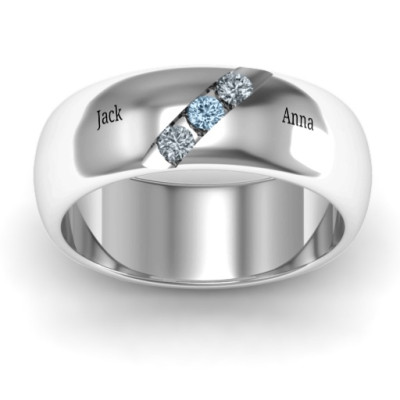 Triple Stone Grooved Men's Ring  - Name My Jewellery