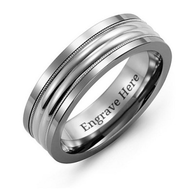 Tungsten Men's Double Row Inlay Tungsten Band Ring - Name My Jewellery