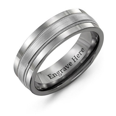 Tungsten Men's Grooved Centre Tungsten Band Ring - Name My Jewellery