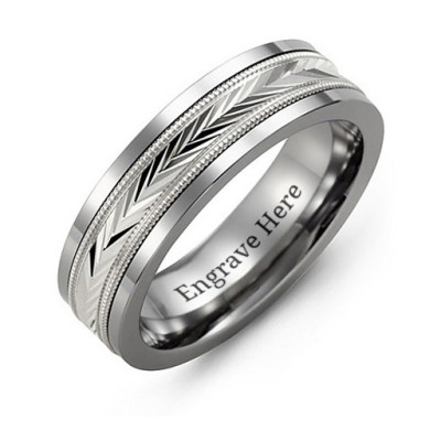 Tungsten Men's Tungsten Diamond Cut Inlay Band Ring - Name My Jewellery