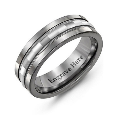 Tungsten Men's Tungsten Grooved Centre Band Ring - Name My Jewellery