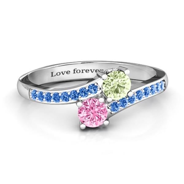 Two Stone Ring With Sparkling Accents And Filigree Settings  - Name My Jewellery