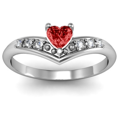 V-Accented Heart Ring - Name My Jewellery