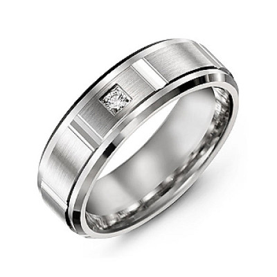 Vertical Diamond-Cut Men's Gemstone Ring with Beveled Edges  - Name My Jewellery