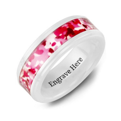 White Ceramic Ring with Colorful Camouflage Centrepiece - Name My Jewellery
