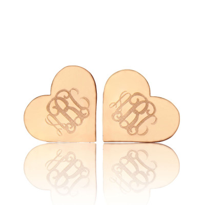 Heart Monogram Earrings Studs Cusotm Solid 18ct Rose Gold - Name My Jewellery
