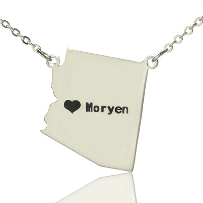 Custom Arizona State Shaped Necklaces With Heart  Name Silver - Name My Jewellery