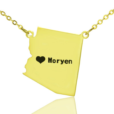 Custom Arizona State Shaped Necklaces With Heart  Name Gold Plated - Name My Jewellery