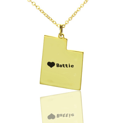 Custom Utah State Shaped Necklaces With Heart  Name Gold Plated - Name My Jewellery