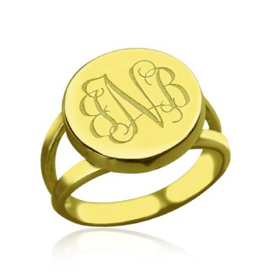 18ct Gold Plated Circle Monogram Signet Ring - Name My Jewellery