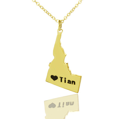 The Idaho State USA Map Necklace With Heart  Name Gold Plated - Name My Jewellery