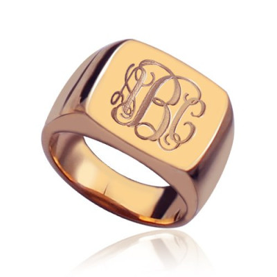 Square Script Monogram Initial Ring Rose Gold - Name My Jewellery