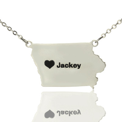 Iowa State USA Map Necklace With Heart  Name Silver - Name My Jewellery