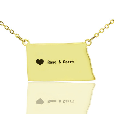 Personalised ND State USA Map Necklace With Heart  Name Gold Plated - Name My Jewellery