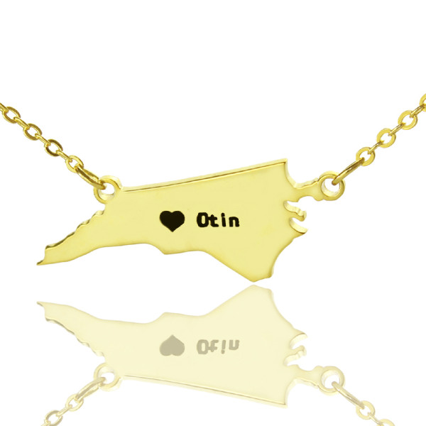 Personalised NC State USA Map Necklace With Heart  Name Gold Plated - Name My Jewellery