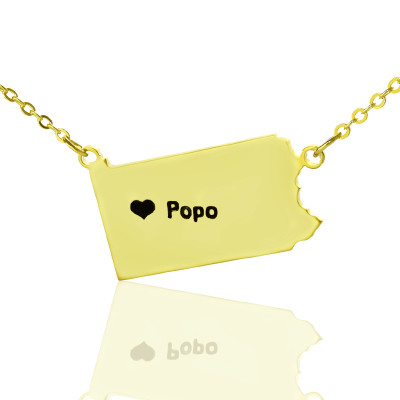 Personalised PA State USA Map Necklace With Heart  Name Gold Plated - Name My Jewellery