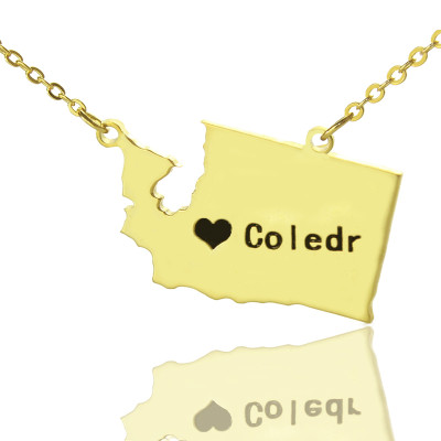 Washington State USA Map Necklace With Heart  Name Gold Plated - Name My Jewellery