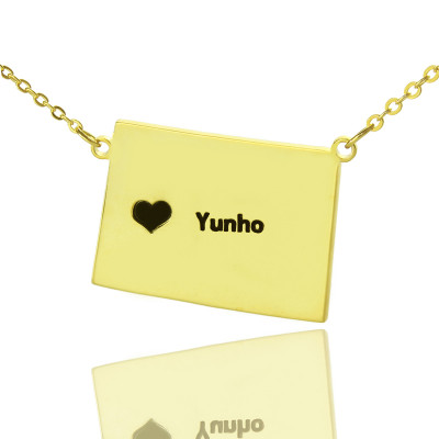 Wyoming State Shaped Map Necklaces With Heart  Name Gold Plated - Name My Jewellery