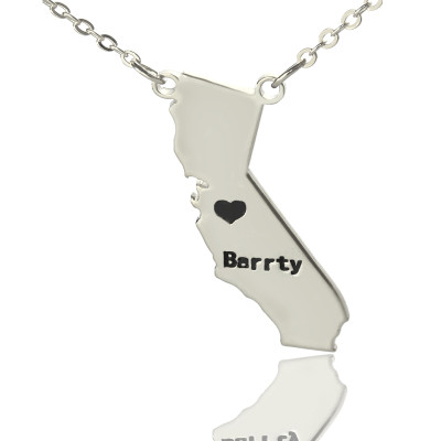 California State Shaped Necklaces With Heart  Name Silver - Name My Jewellery