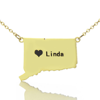 Connecticut State Shaped Necklaces With Heart  Name Gold Plate - Name My Jewellery
