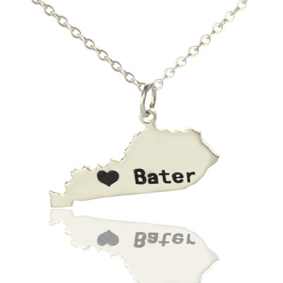 Custom Kentucky State Shaped Necklaces With Heart  Name Silver - Name My Jewellery