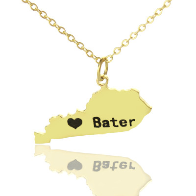 Custom Kentucky State Shaped Necklaces With Heart  Name Gold Plated - Name My Jewellery