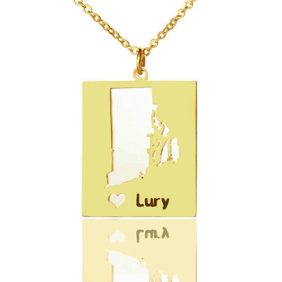 Personalised Rhode State Dog Tag With Heart  Name Gold Plated - Name My Jewellery