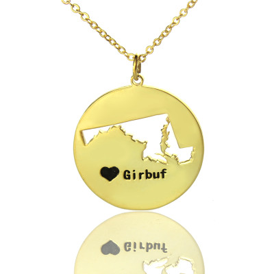 Custom Maryland Disc State Necklaces With Heart  Name Gold Plated - Name My Jewellery