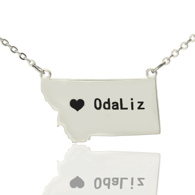 Custom Montana State Shaped Necklaces With Heart  Name Silver - Name My Jewellery