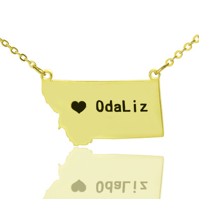 Custom Montana State Shaped Necklaces With Heart  Name Gold Plated - Name My Jewellery